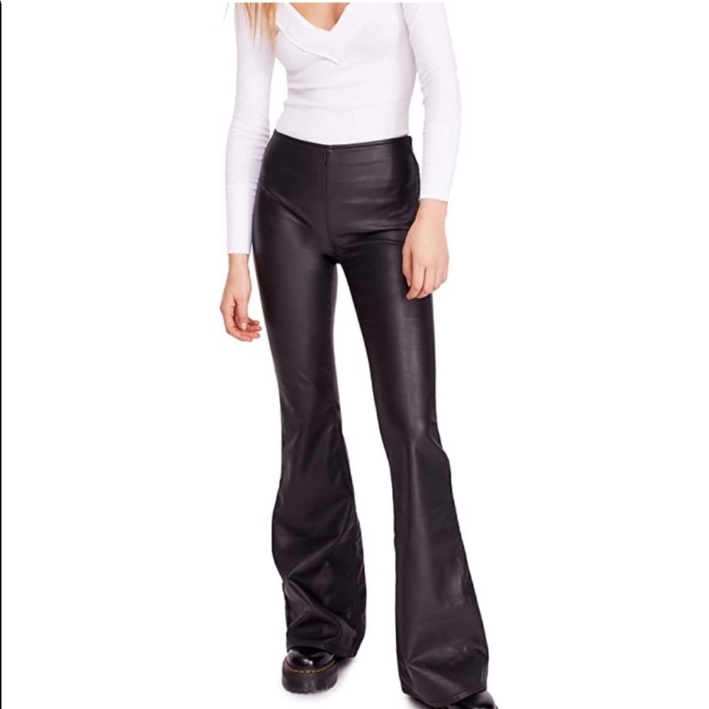 Carlisle High rise genuine stretch leather flare pants